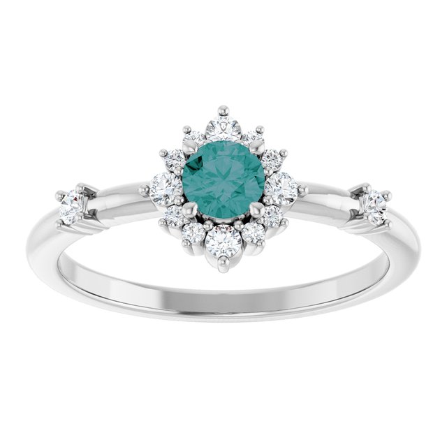 14K Gold Lab-Grown Alexandrite And Natural Diamond Halo-Style Ring