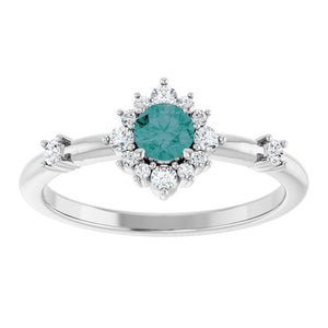 14K Gold Lab-Grown Alexandrite And Natural Diamond Halo-Style Ring