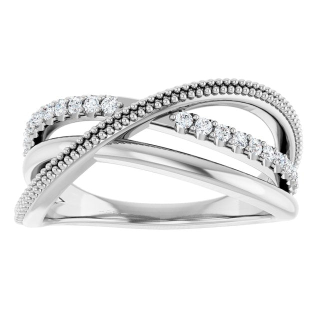 14K Gold Natural Diamond Criss-Cross Ring
