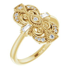 14K Gold Natural Diamond Vintage-Inspired Ring