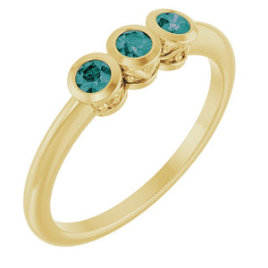Natural Alexandrite 3-Stone Ring Crafted in 14K Gold, Silver & Platinum