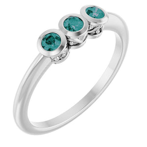 Natural Alexandrite 3-Stone Ring Crafted in 14K Gold, Silver & Platinum