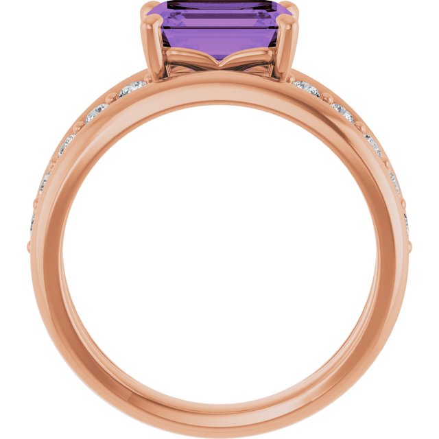 14K Yellow Gold, 8x6 mm Natural Amethyst & 1/5 CTW Diamond Ring