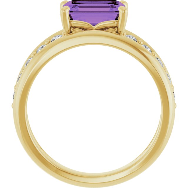 14K Yellow Natural Amethyst & 1/5 CTW Natural Diamond Ring