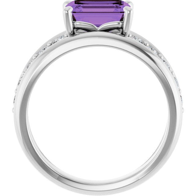 14K Yellow Gold, 8x6 mm Natural Amethyst & 1/5 CTW Diamond Ring