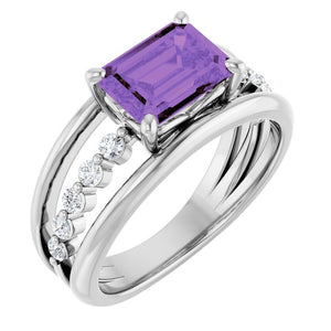 14K Gold Amethyst And Diamond Ring