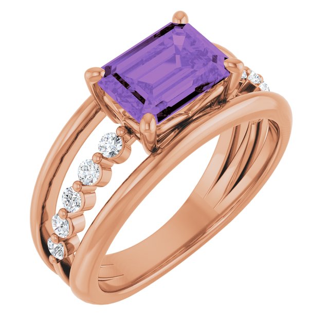 14K Gold Amethyst And Diamond Ring