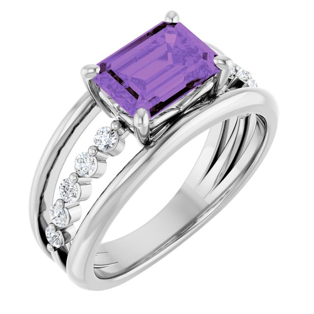 Natural Amethyst And 1/5 Ctw Natural Diamond Ring