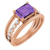 14K Yellow Gold, 8x6 mm Natural Amethyst & 1/5 CTW Diamond Ring