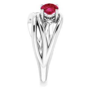 14K Yellow Gold Oval Lab-Grown Ruby 7x5 mm & 1/10 CTW Diamond Ring