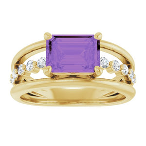 14K Gold Amethyst And Diamond Ring