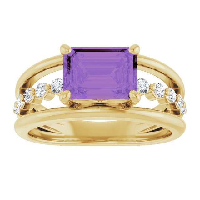 14K Yellow Gold, 8x6 mm Natural Amethyst & 1/5 CTW Diamond Ring