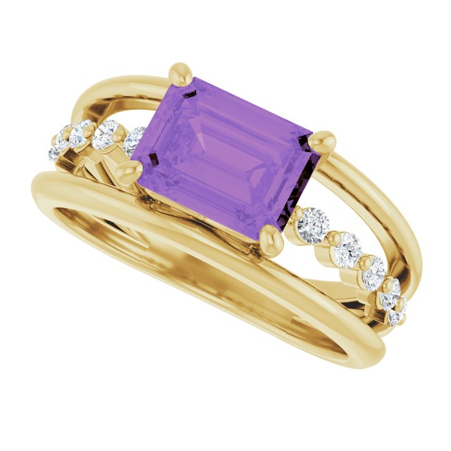 14K Yellow Gold, 8x6 mm Natural Amethyst & 1/5 CTW Diamond Ring