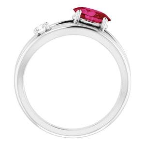 14K Yellow Gold Oval Lab-Grown Ruby 7x5 mm & 1/10 CTW Diamond Ring