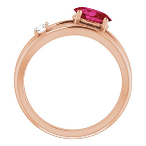 14K Yellow Gold Oval Lab-Grown Ruby 7x5 mm & 1/10 CTW Diamond Ring
