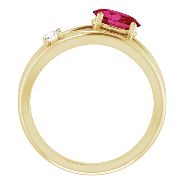 14K Yellow Gold Lab-Grown Ruby 7x5 mm & 1/10 CTW Diamond Ring