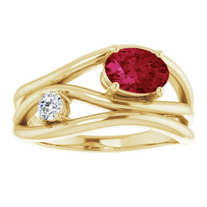 14K Yellow Gold Oval Lab-Grown Ruby 7x5 mm & 1/10 CTW Diamond Ring