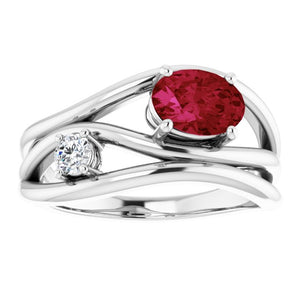 14K Yellow Gold Oval Lab-Grown Ruby 7x5 mm & 1/10 CTW Diamond Ring