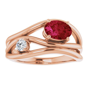 14K Yellow Gold Oval Lab-Grown Ruby 7x5 mm & 1/10 CTW Diamond Ring