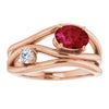 14K Yellow Gold Lab-Grown Ruby 7x5 mm & 1/10 CTW Diamond Ring