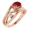 14K Yellow Gold Lab-Grown Ruby 7x5 mm & 1/10 CTW Diamond Ring