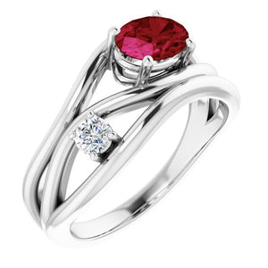 14K Yellow Gold Oval Lab-Grown Ruby 7x5 mm & 1/10 CTW Diamond Ring