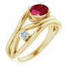 14K Yellow Gold Lab-Grown Ruby 7x5 mm & 1/10 CTW Diamond Ring