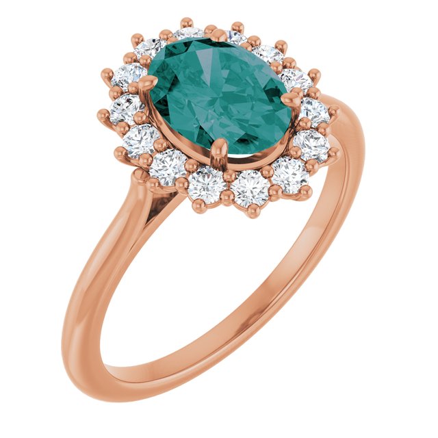 Lab-Grown Alexandrite And 3/8 Ctw Natural Diamond Halo-Style Ring