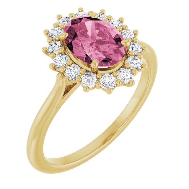14K Gold Natural Pink Morganite And Natural Diamond Halo-Style Ring - Options Available