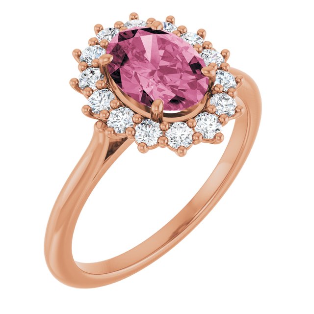 14K Gold Natural Pink Morganite And Natural Diamond Halo-Style Ring - Options Available