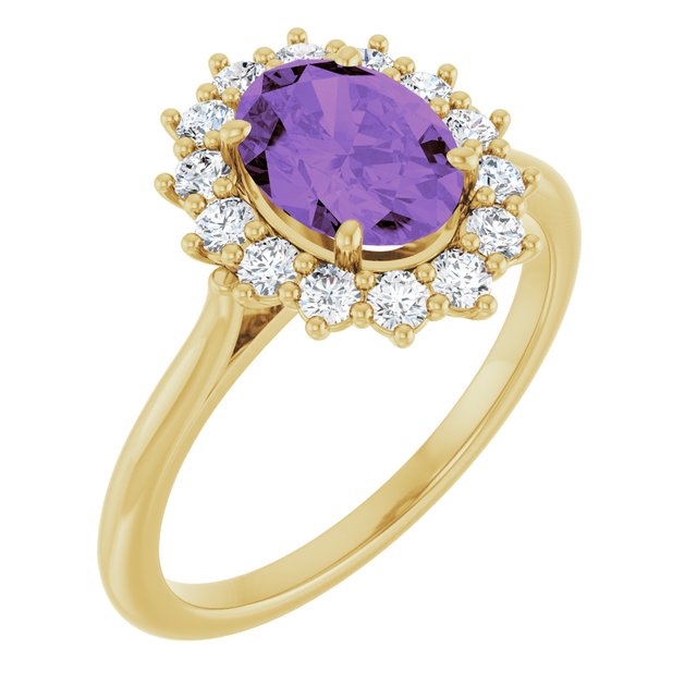 Natural Amethyst And 3/8 Ctw Natural Diamond Halo-Style Ring