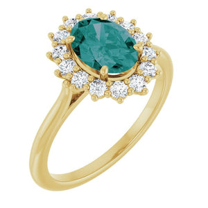 3/8 CTW Lab-Grown Alexandrite and Natural Diamond Halo-Style Ring in 14K Gold & Platinum