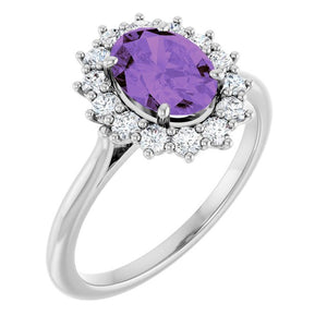 3/8 CTW Natural Amethyst & Diamond Halo Ring Crafted in 14K Gold & Platinum