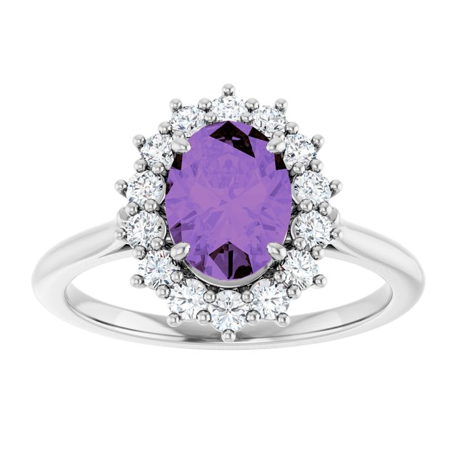 Natural Amethyst And 3/8 Ctw Natural Diamond Halo-Style Ring