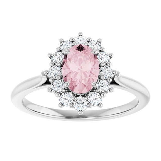 14K Gold Natural Pink Morganite And Natural Diamond Halo-Style Ring - Options Available