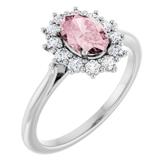 14K Gold Natural Pink Morganite And Natural Diamond Halo-Style Ring - Options Available