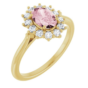 14K Gold Natural Pink Morganite And Natural Diamond Halo-Style Ring - Options Available