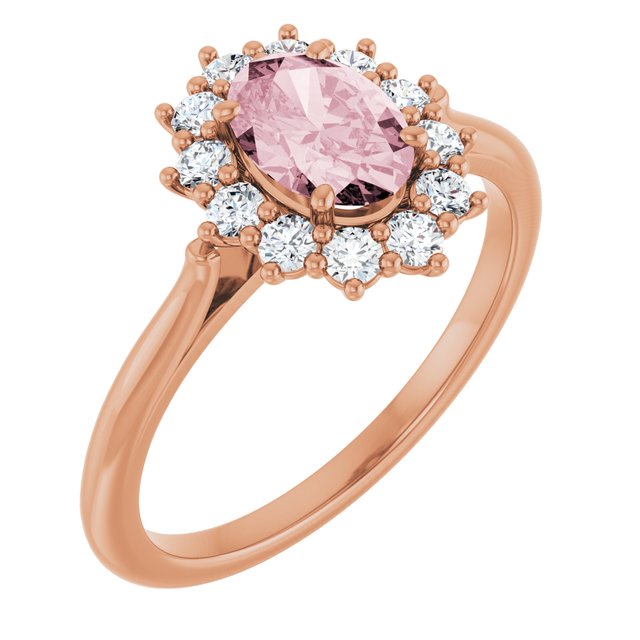 14K Gold Natural Pink Morganite And Natural Diamond Halo-Style Ring - Options Available