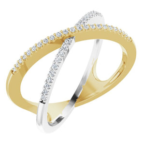 14K Gold & Platinum Natural Diamond Criss-Cross Ring - Options Available