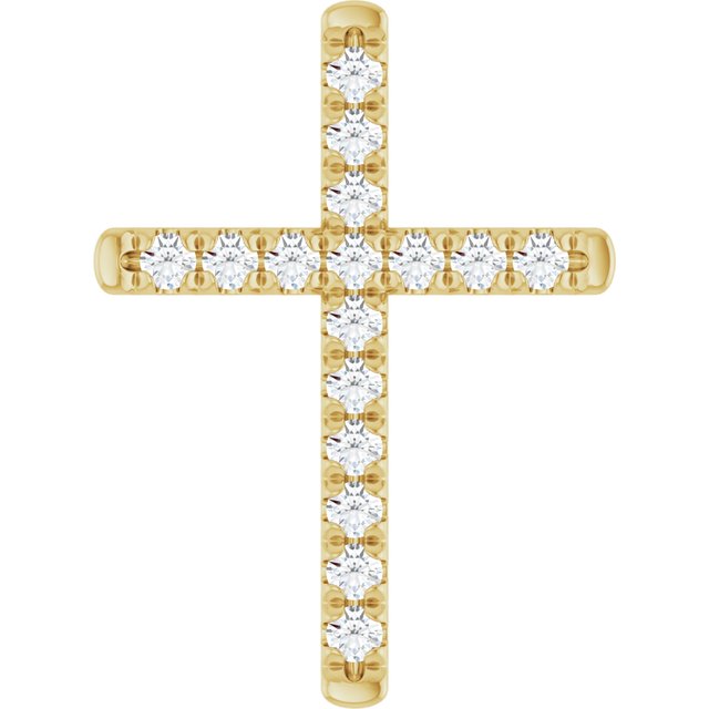 14K Gold Natural Diamond French-Set Cross Pendant