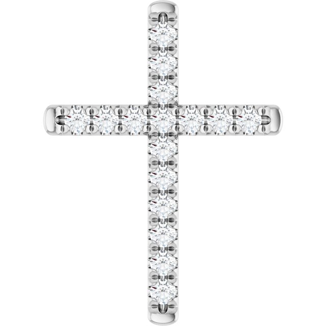 14K Gold Natural Diamond French-Set Cross Pendant