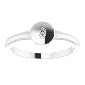 Elegant 14K White Gold Signet Ring with .05 CT Natural Diamond