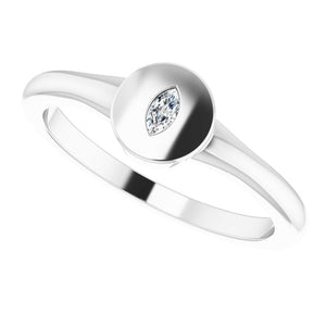 Elegant 14K White Gold Signet Ring with .05 CT Natural Diamond
