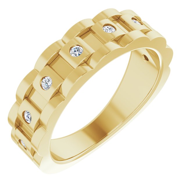 Natural Diamond Mens Link-Ring | 14K Gold, Silver & Platinum | 1/4 CTW | 2 Mm | Round | Polished