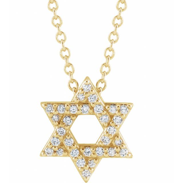 14K Yellow Gold, 16-18" Natural Diamond Star of David Necklace