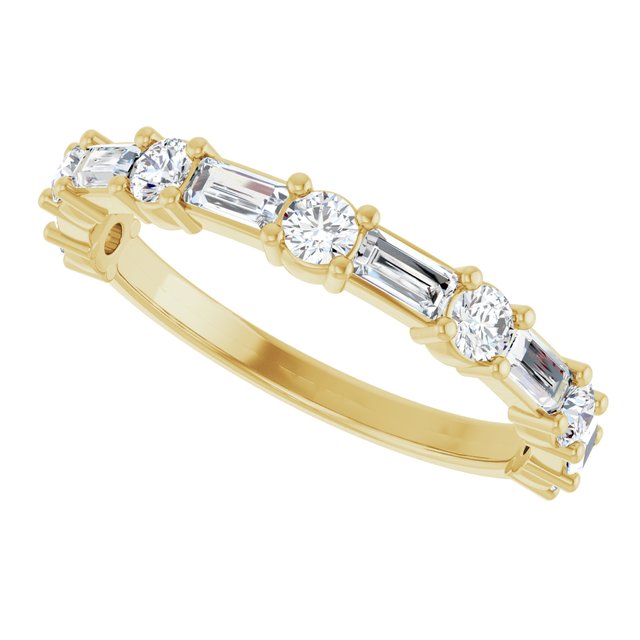 Elegant 14K White Gold Diamond Anniversary Ring with Baguette Stones