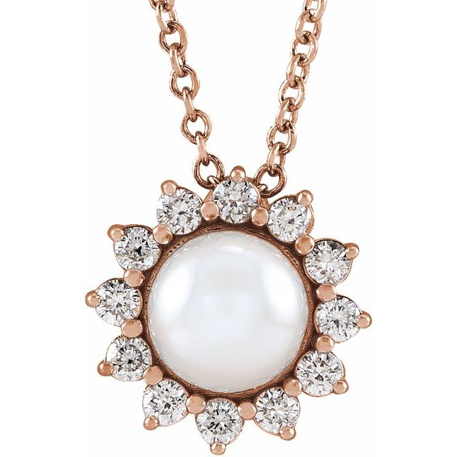 14K Gold Cultured White Akoya Pearl and Diamond Pendant