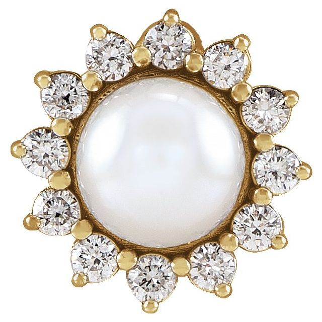 14K Gold Cultured White Akoya Pearl and Diamond Pendant
