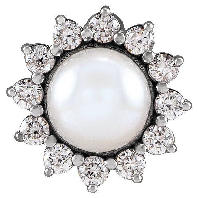 14K Gold Cultured White Akoya Pearl and Diamond Pendant