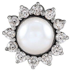 14K Gold Cultured White Akoya Pearl and Diamond Pendant